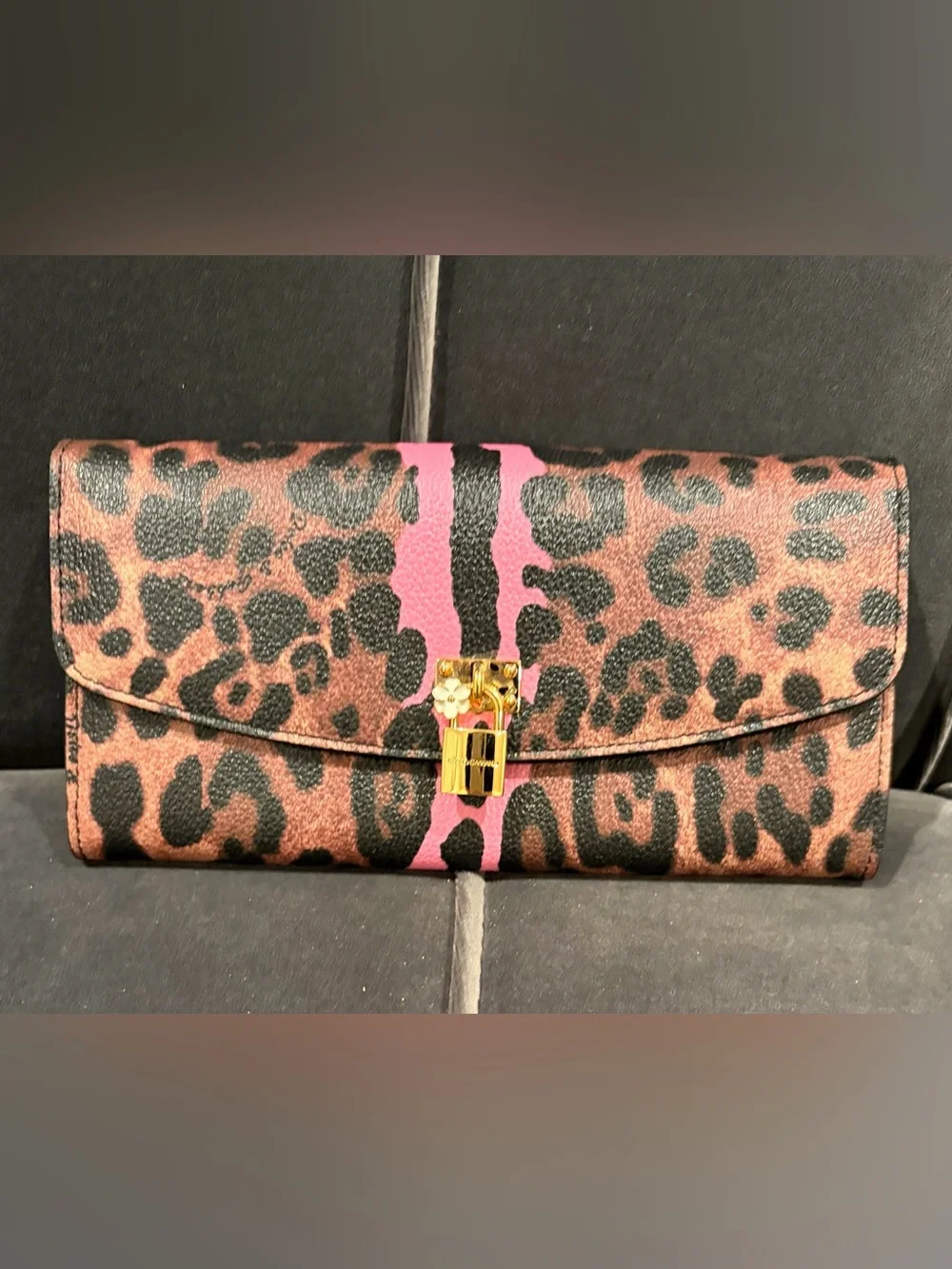 Dolce & Gabbana Brown Leopard Print & Pink Accent Key/Card Holder